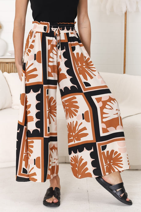 Mezza Pants - Paper Bag High Waisted Wide Leg Pant in Zuni Print