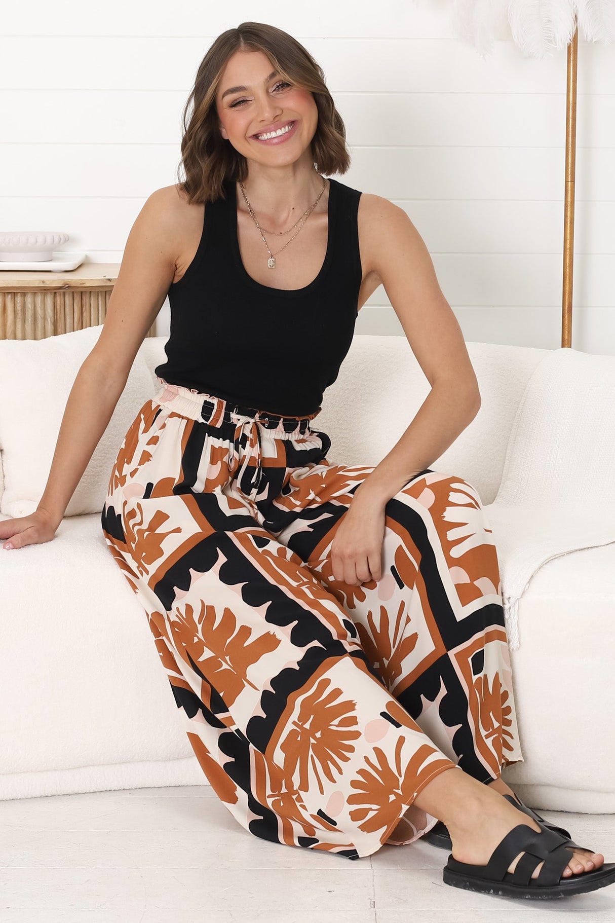 Mezza Pants - Paper Bag High Waisted Wide Leg Pant in Zuni Print