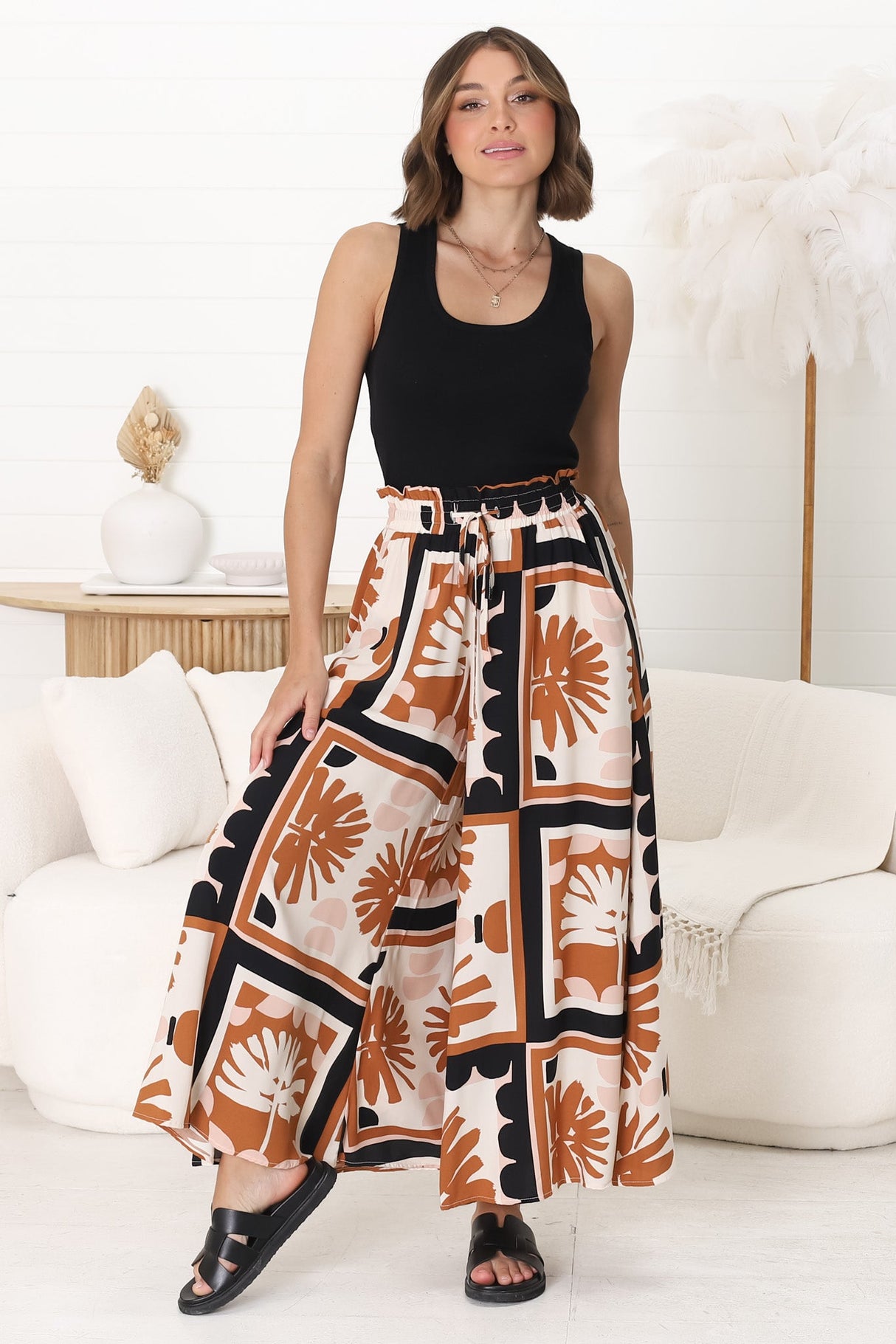 Mezza Pants - Paper Bag High Waisted Wide Leg Pant in Zuni Print