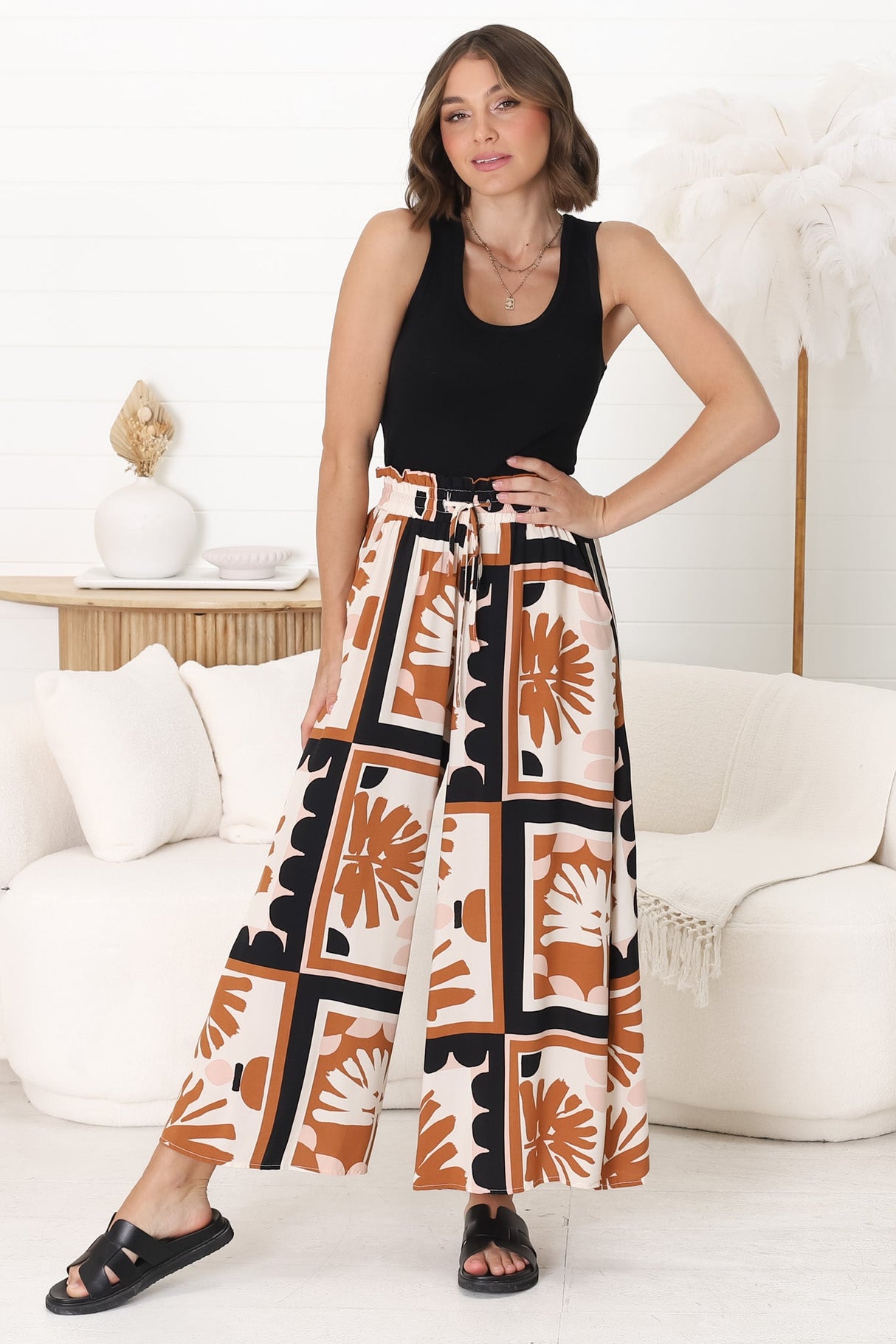 Mezza Pants - Paper Bag High Waisted Wide Leg Pant in Zuni Print