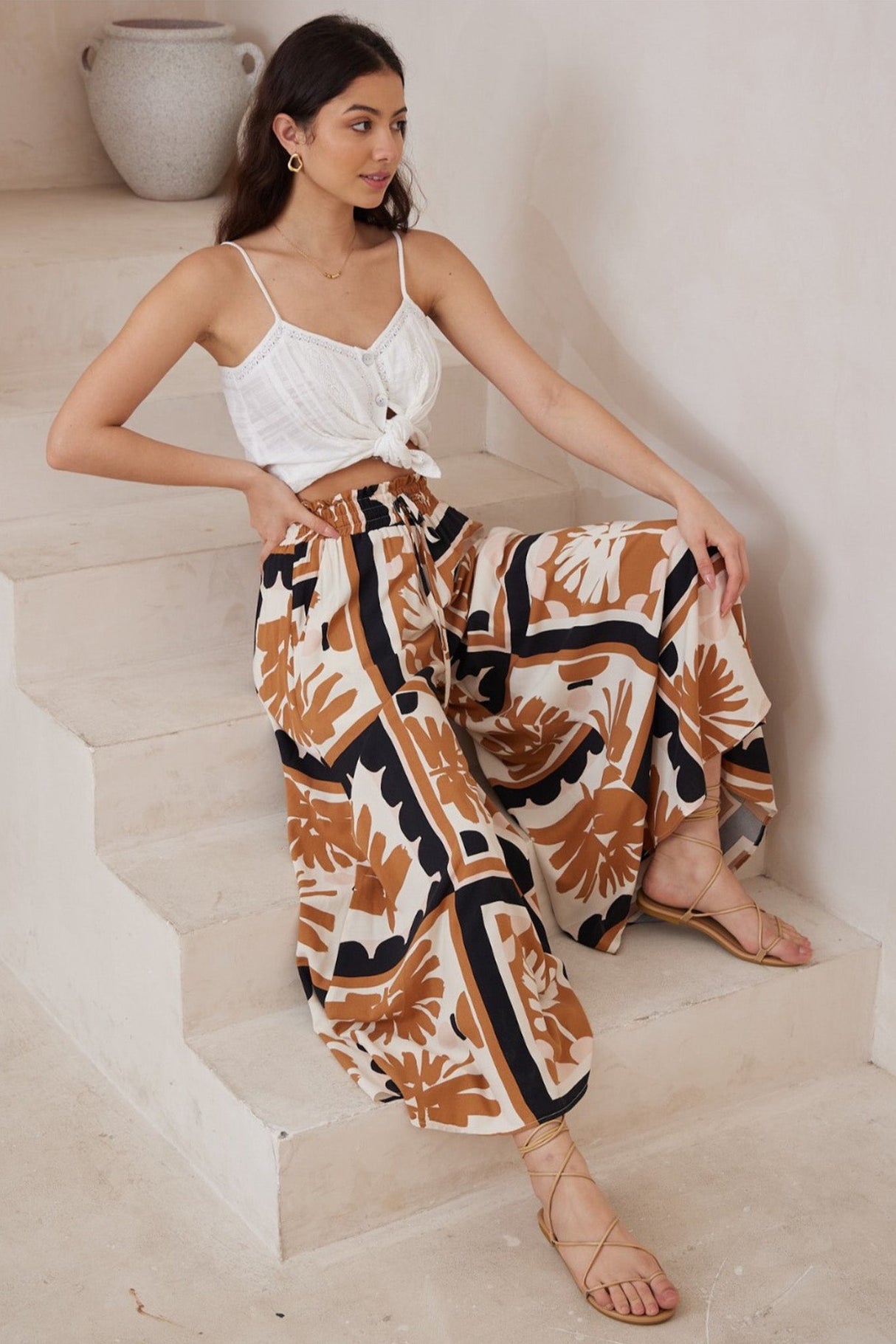 Mezza Pants - Paper Bag High Waisted Wide Leg Pant in Zuni Print