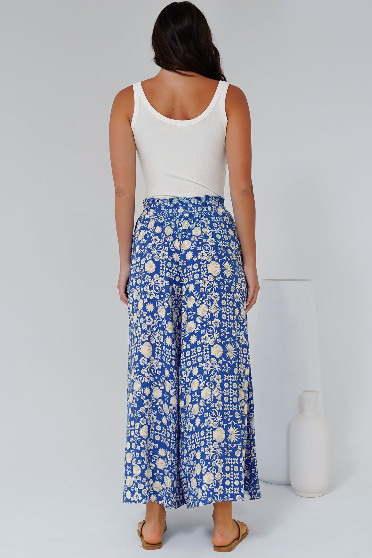 Mezza Pants - Paper Bag High Waisted Wide Leg Pant In Ember Print