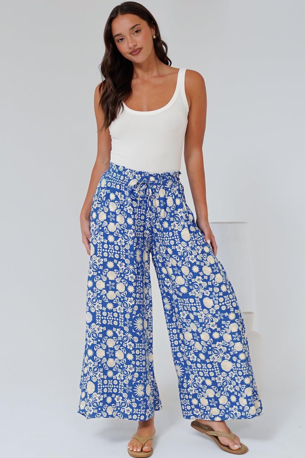 Mezza Pants - Paper Bag High Waisted Wide Leg Pant In Ember Print