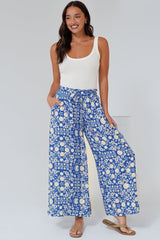 Mezza Pants - Paper Bag High Waisted Wide Leg Pant In Ember Print