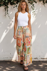 Mezza Pants - Paper Bag High Waisted Wide Leg Pants in Iluka Print