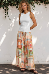 Mezza Pants - Paper Bag High Waisted Wide Leg Pants in Iluka Print
