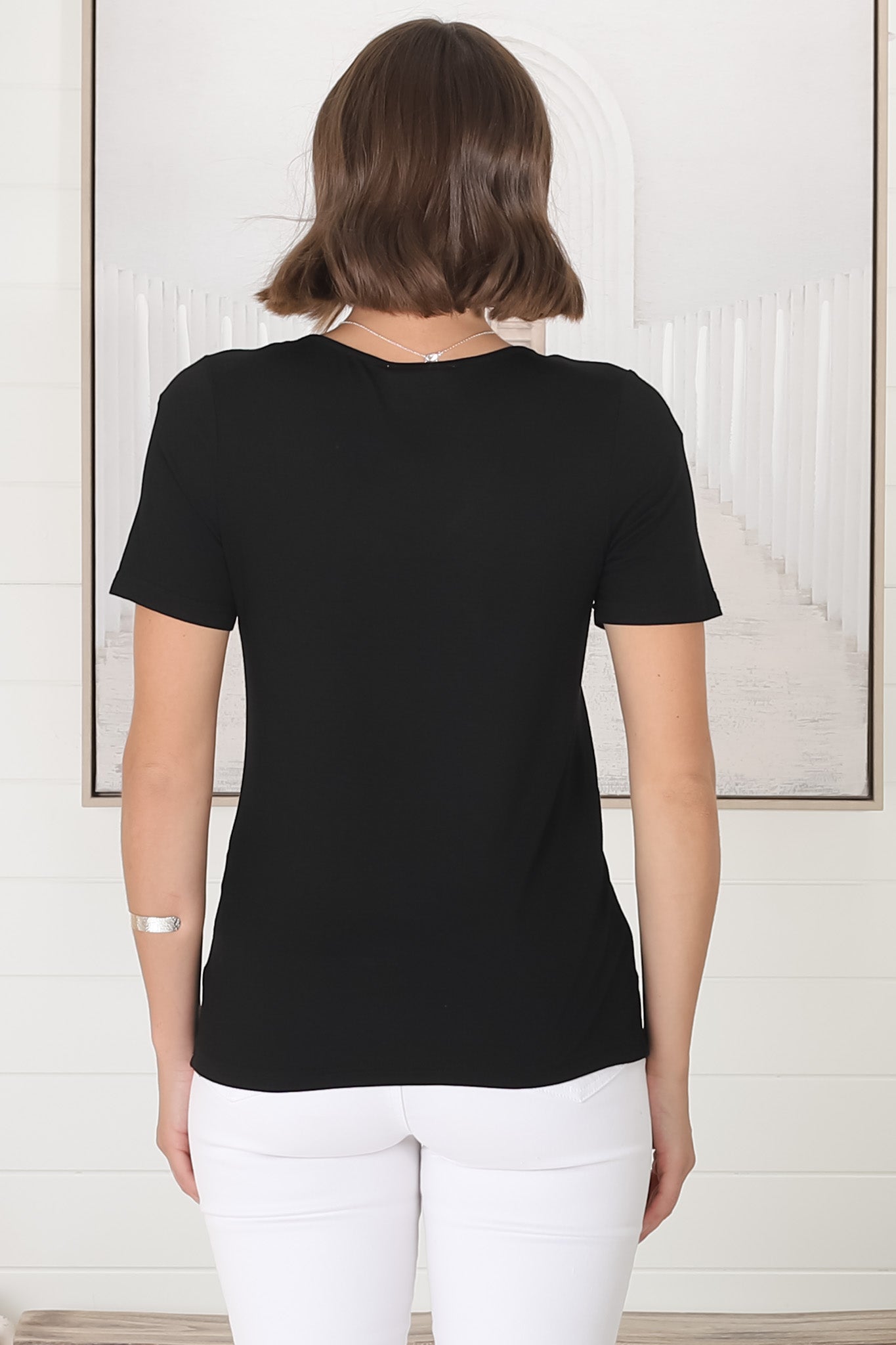 Mia T-Shirt - Soft V Neck Stretchy Tee in Black