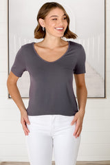 Mia T-Shirt - Soft V Neck Stretchy Tee in Grey