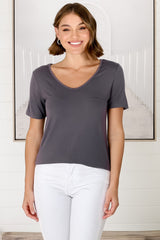 Mia T-Shirt - Soft V Neck Stretchy Tee in Grey