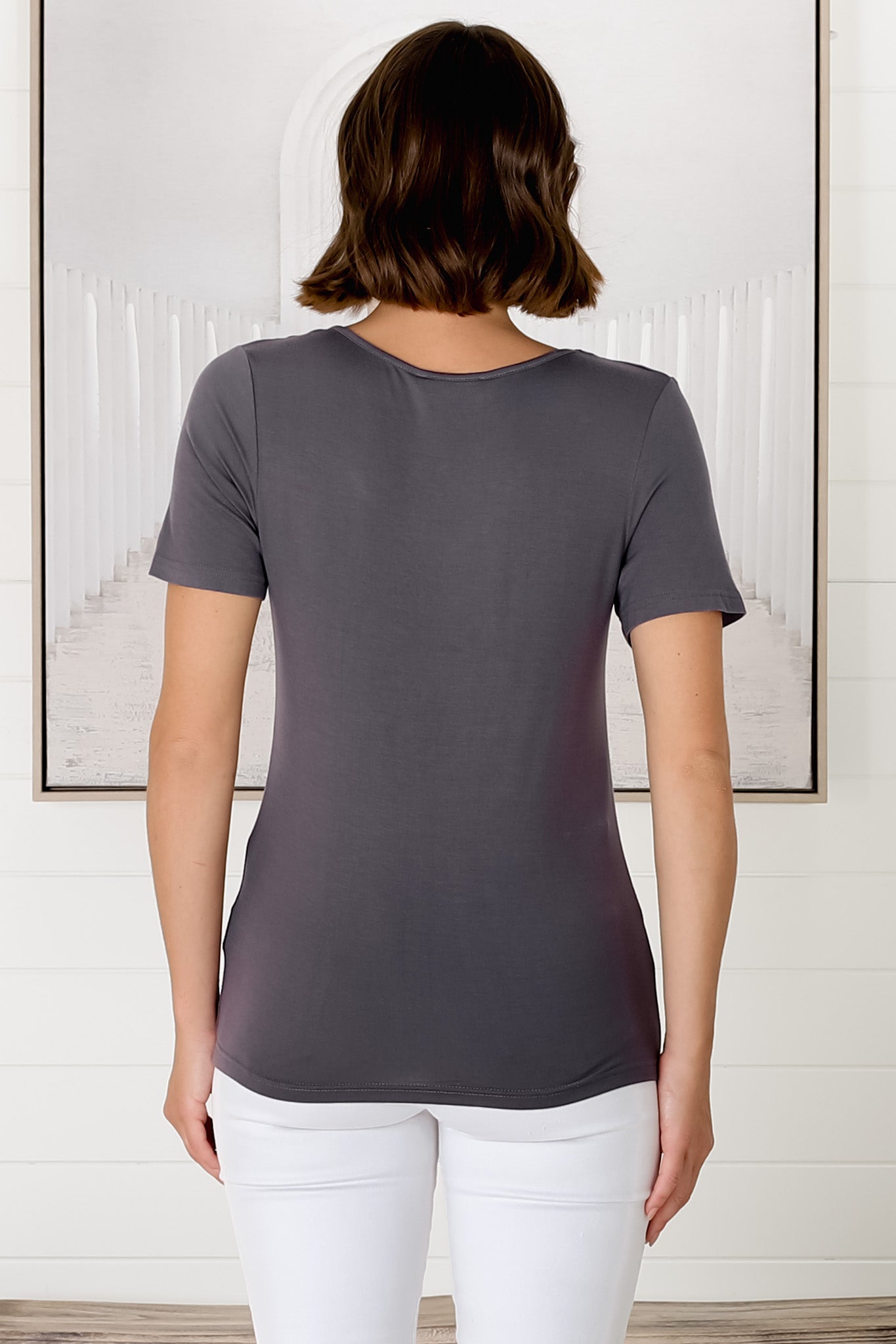 Mia T-Shirt - Soft V Neck Stretchy Tee in Grey