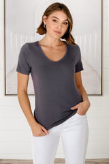 Mia T-Shirt - Soft V Neck Stretchy Tee in Grey