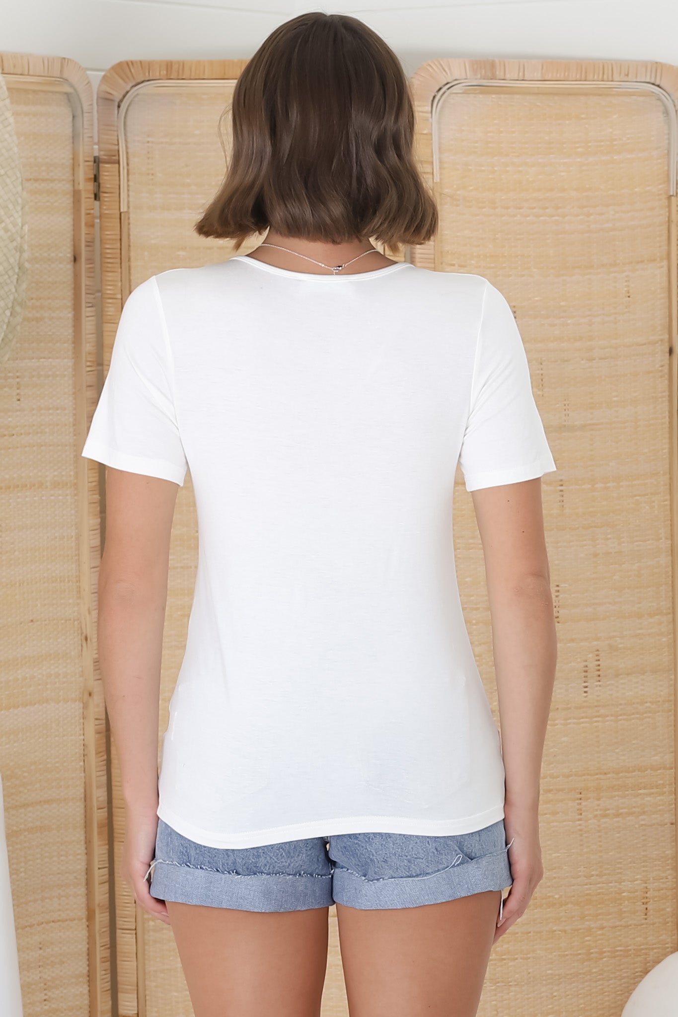 Mia T-Shirt - Soft V Neck Stretchy Tee in White