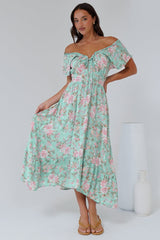 Micalea Midi Dress - On or Off Shoulder Tie Back A Line Dress in Seeka Print