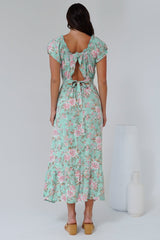 Micalea Midi Dress - On or Off Shoulder Tie Back A Line Dress in Seeka Print