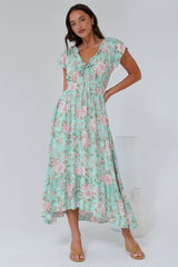 Micalea Midi Dress - On or Off Shoulder Tie Back A Line Dress in Seeka Print