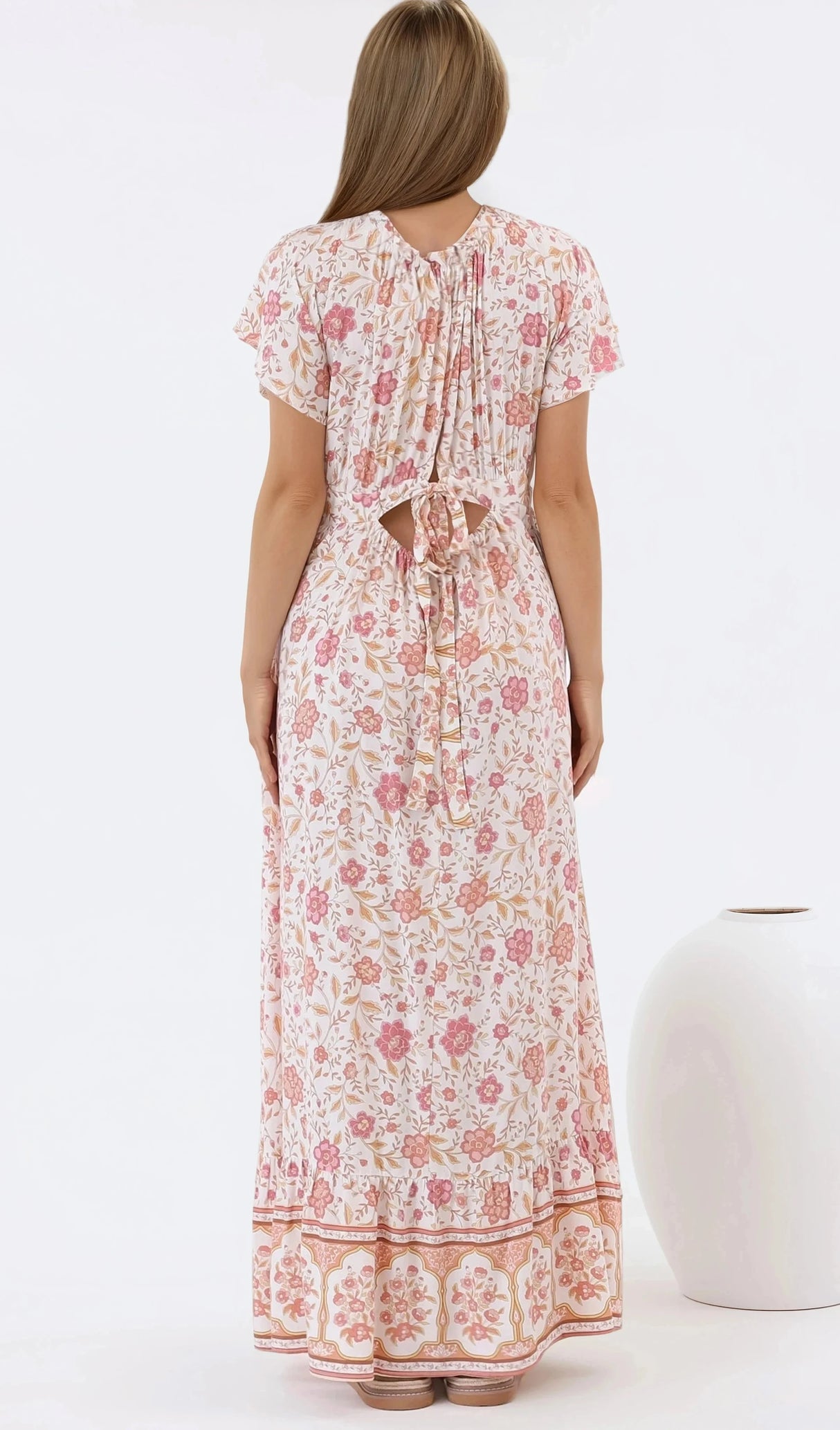 Micalea Midi Dress - On or Off Shoulder Tie Back A Line Dress in Stacey Print