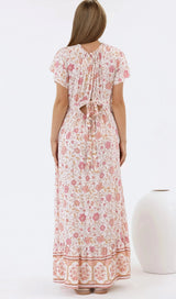 Micalea Midi Dress - On or Off Shoulder Tie Back A Line Dress in Stacey Print
