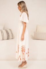 Miette Midi Dress - On or Off Shoulder A Line Dress with Border Print Hemline in Serenoa Print