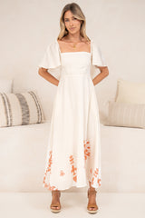 Miette Midi Dress - On or Off Shoulder A Line Dress with Border Print Hemline in Serenoa Print