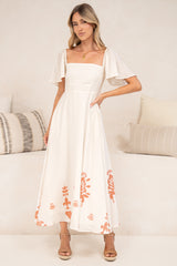 Miette Midi Dress - On or Off Shoulder A Line Dress with Border Print Hemline in Serenoa Print