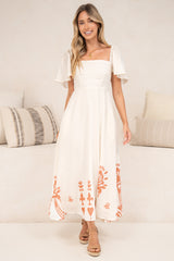 Miette Midi Dress - On or Off Shoulder A Line Dress with Border Print Hemline in Serenoa Print