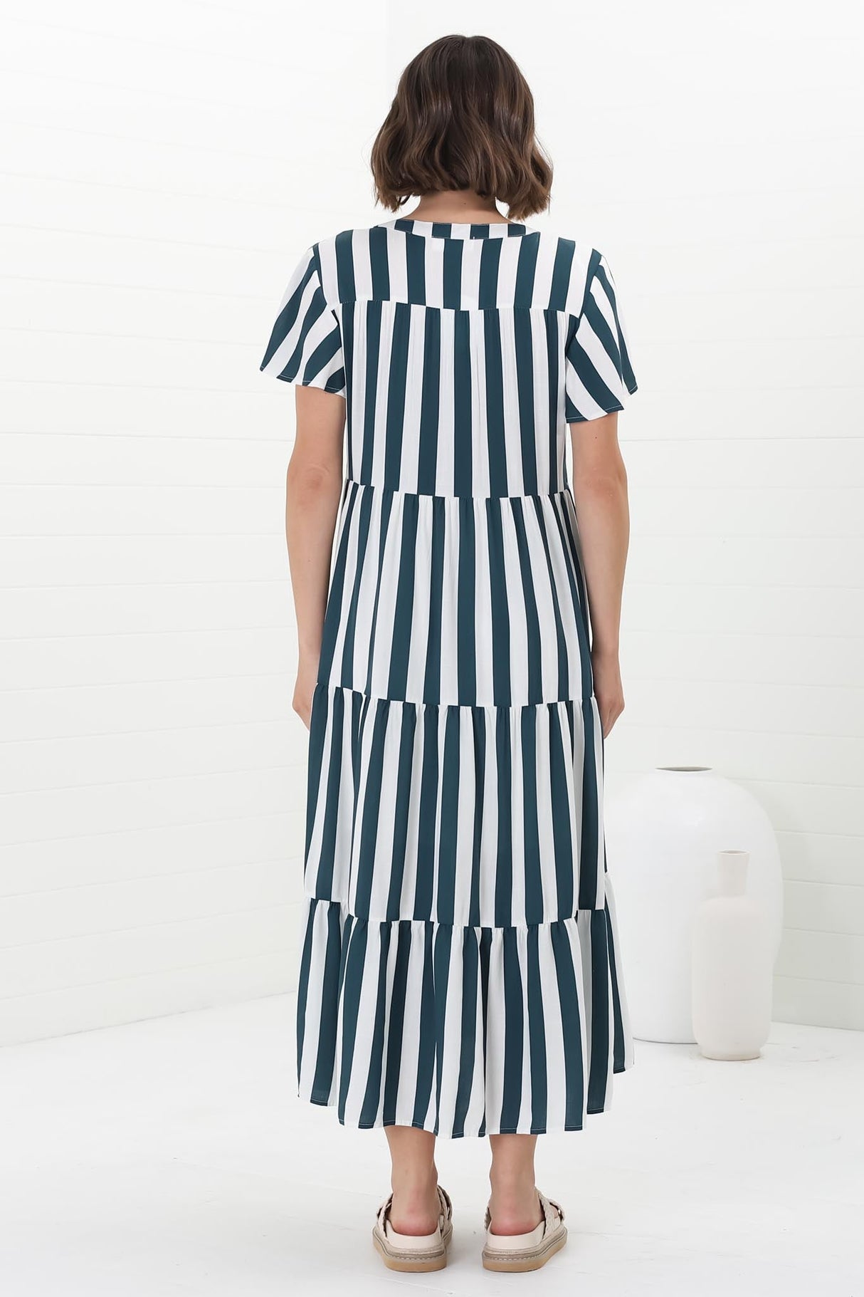 Milla Midi Dress - Tiered Button Down Dress in Gaubi Print Blue