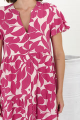 Milla Midi Dress - Tiered Button Down Dress in Kiera Print Pink