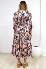 Milly Midi Dress - Tiered Button Down 3/4 Sleeve Dress in Zimmi Print