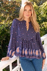 JAASE - Mimi Blouse: Button Down Smock Top in the Alaska Print