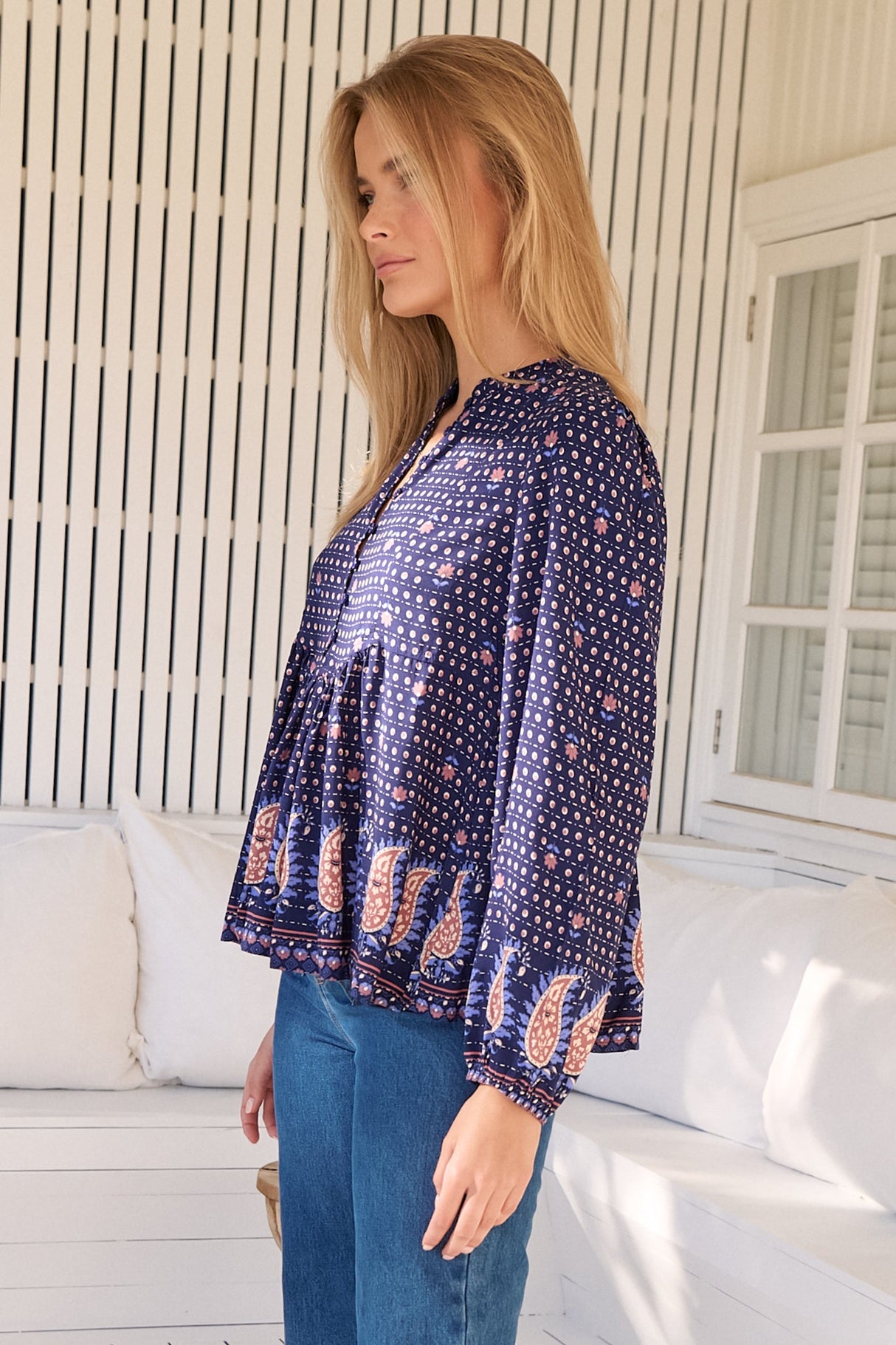 JAASE - Mimi Blouse: Button Down Smock Top in the Alaska Print