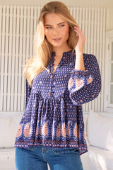 JAASE - Mimi Blouse: Button Down Smock Top in the Alaska Print