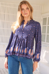 JAASE - Mimi Blouse: Button Down Smock Top in the Alaska Print