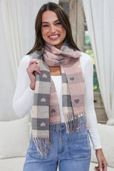 Minka Scarf - Soft Cozy Wrap Scarf with Heart and Check Print in Pink