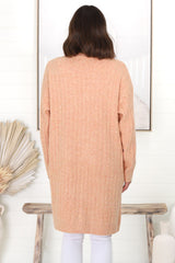 Mireena Cardigan - Ribbed Open Front Cardigan with Pockets in Orange