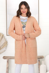 Mireena Cardigan - Ribbed Open Front Cardigan with Pockets in Orange