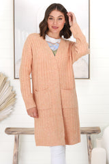 Mireena Cardigan - Ribbed Open Front Cardigan with Pockets in Orange