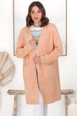 Mireena Cardigan - Ribbed Open Front Cardigan with Pockets in Orange