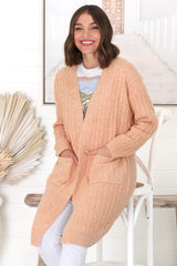 Mireena Cardigan - Ribbed Open Front Cardigan with Pockets in Orange