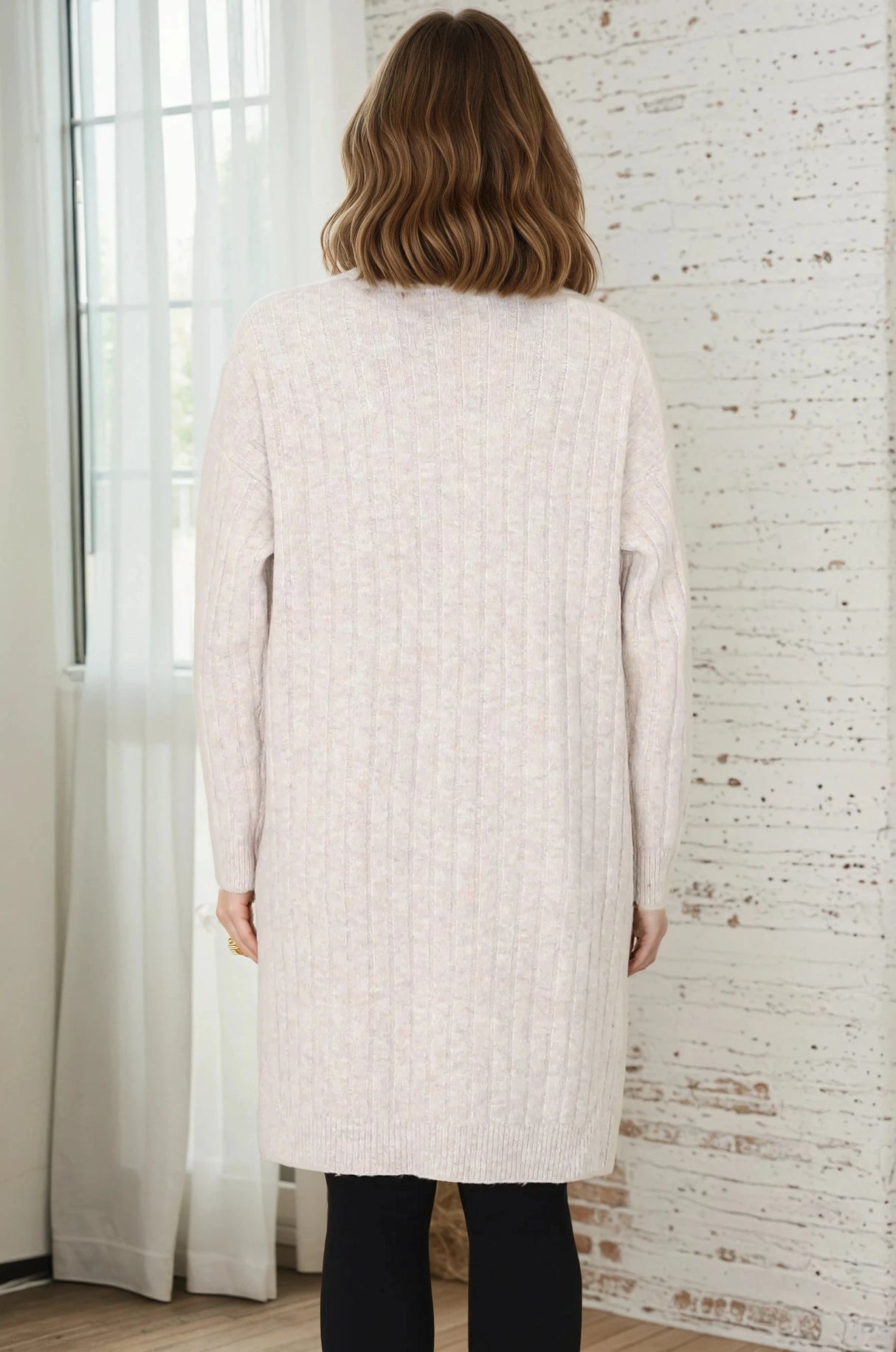 Mireena Cardigan - Ribbed Open Front Cardigan with Pockets in Cream