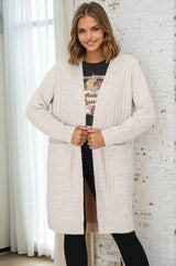 Mireena Cardigan - Ribbed Open Front Cardigan with Pockets in Cream