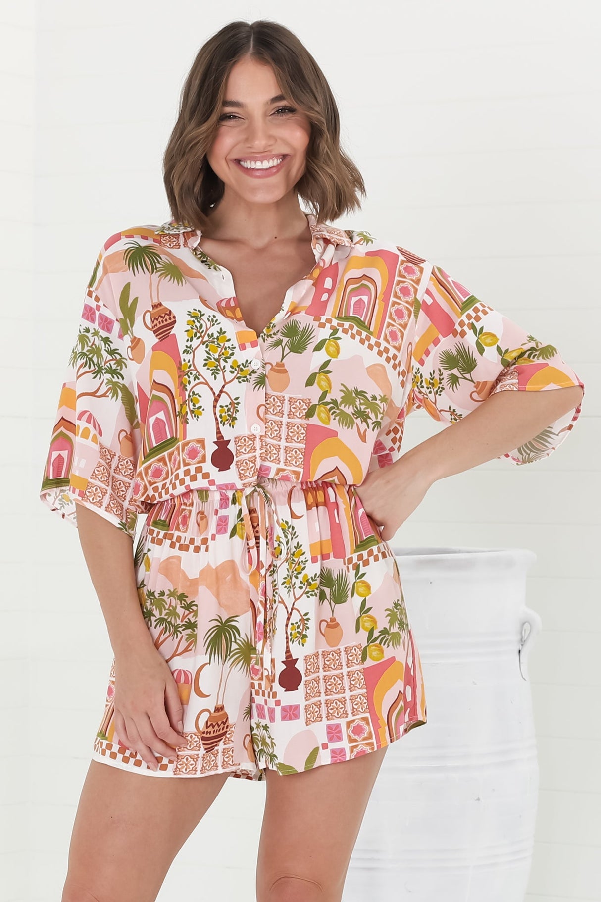 Mirian Button Up Shirt And Shorts Set - Baroa Print