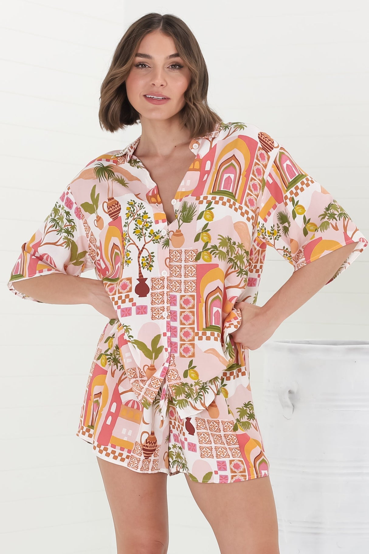 Mirian Button Up Shirt And Shorts Set - Baroa Print