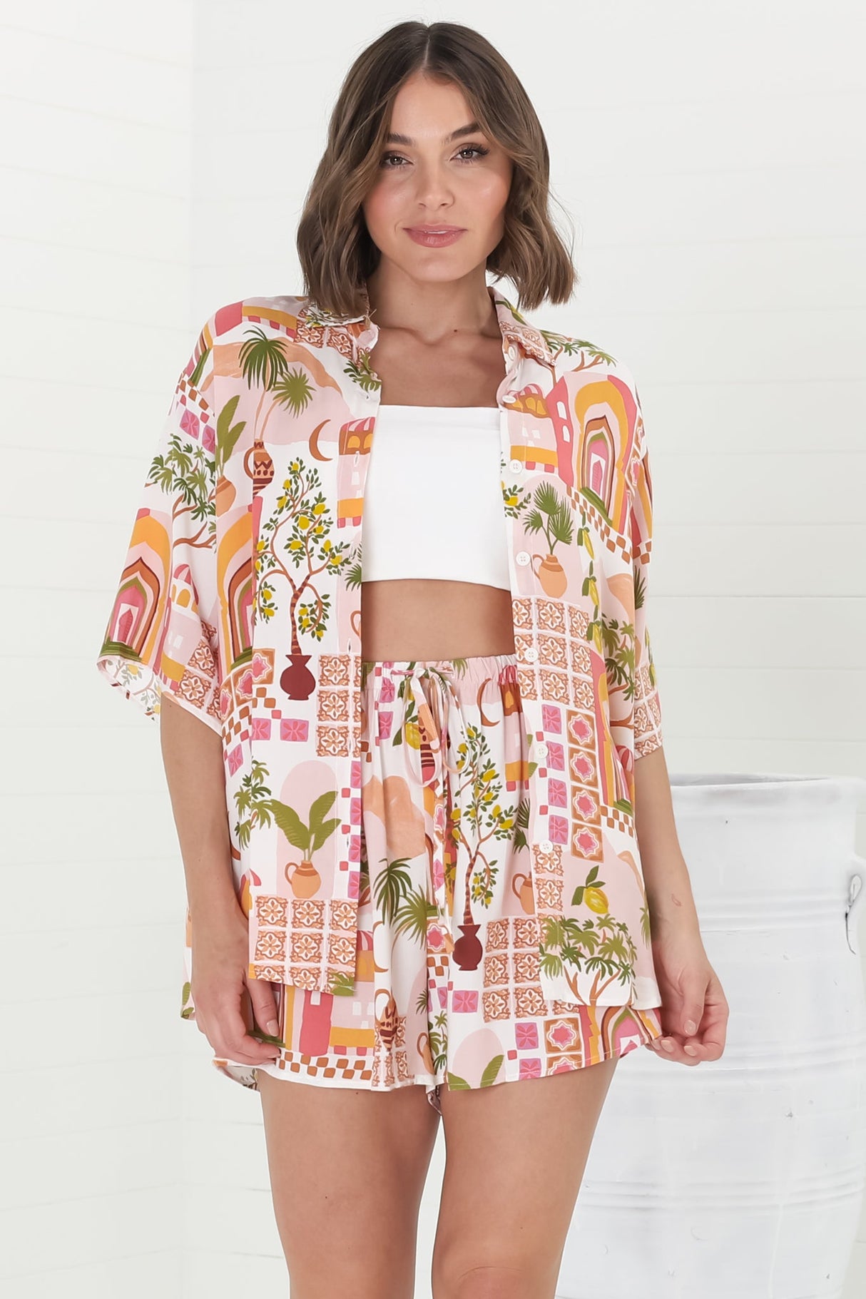 Mirian Button Up Shirt And Shorts Set - Baroa Print