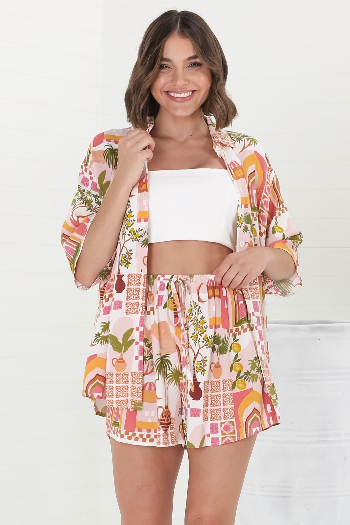 Mirian Button Up Shirt And Shorts Set - Baroa Print