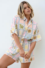 Mirian Button Up Shirt And Shorts Set - Ebbe Print in Blue