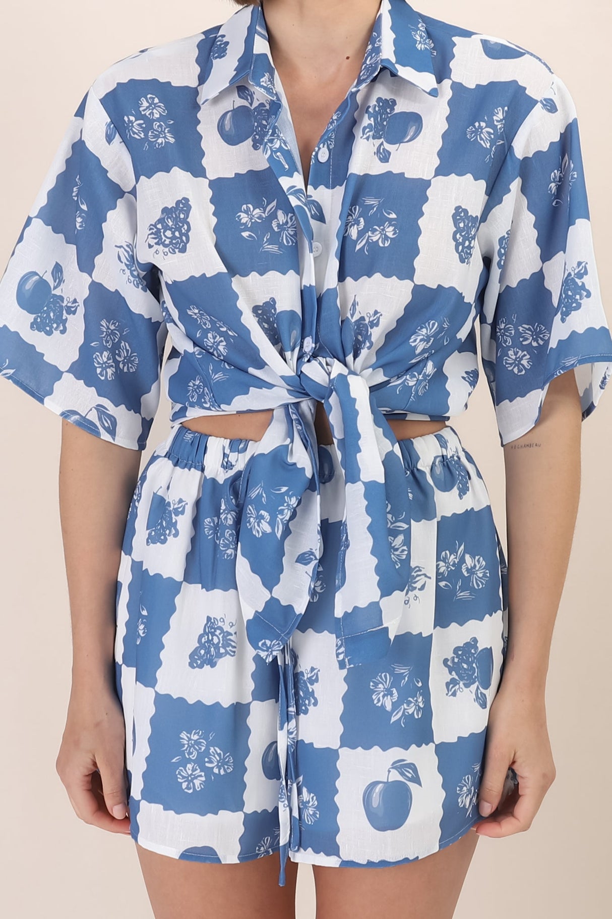 Mirian Button Up Shirt And Shorts Set - Flux Print in Blue