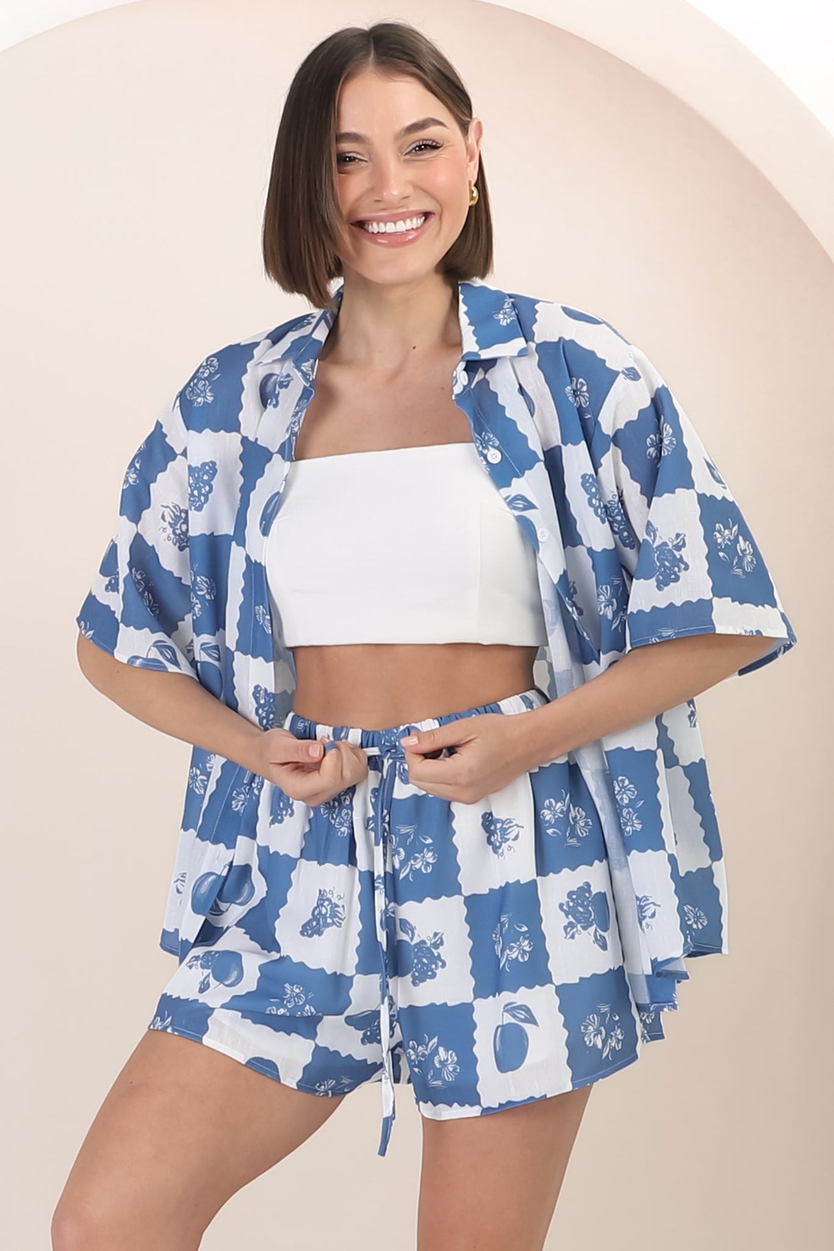 Mirian Button Up Shirt And Shorts Set - Flux Print in Blue