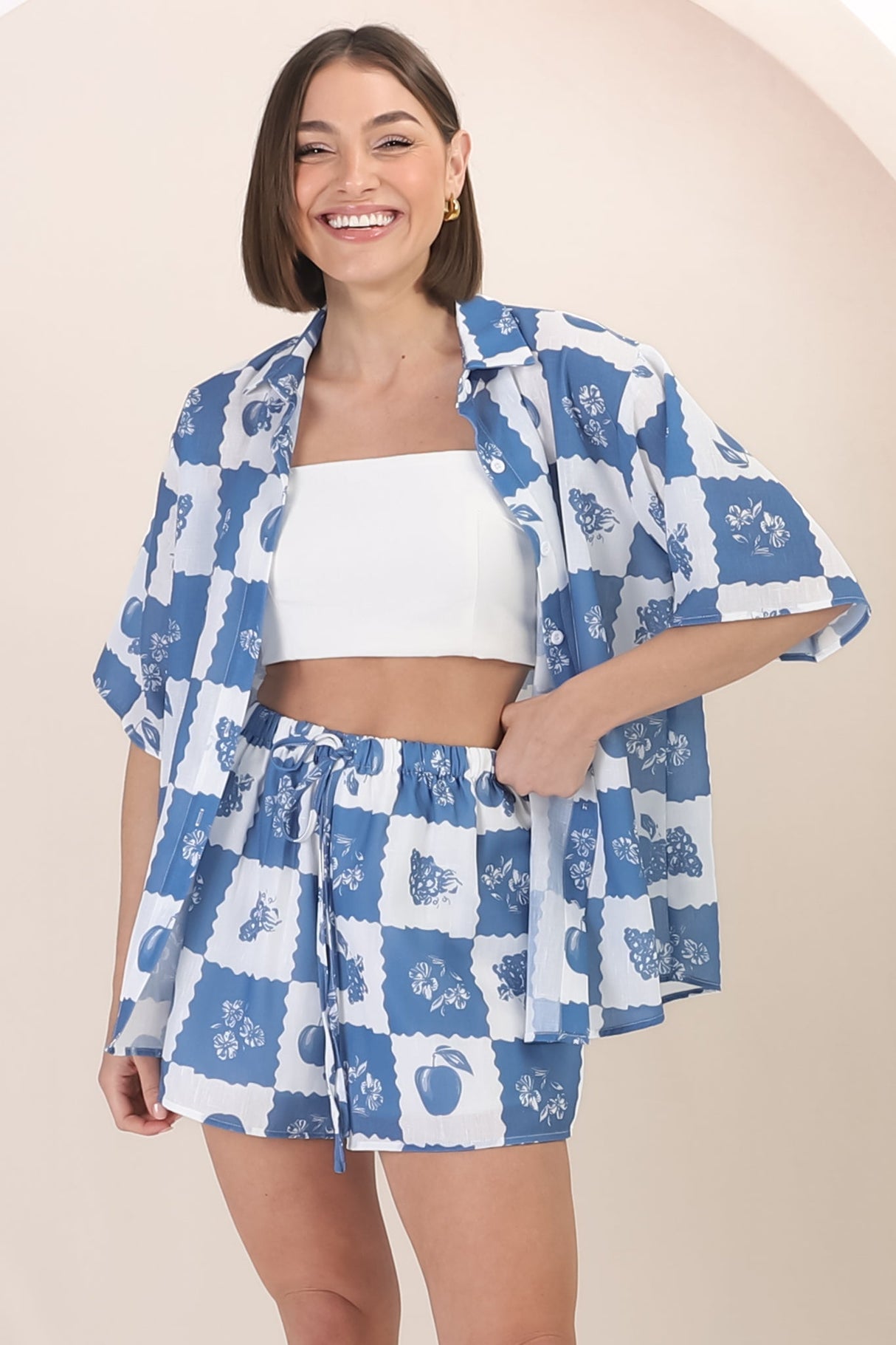 Mirian Button Up Shirt And Shorts Set - Flux Print in Blue