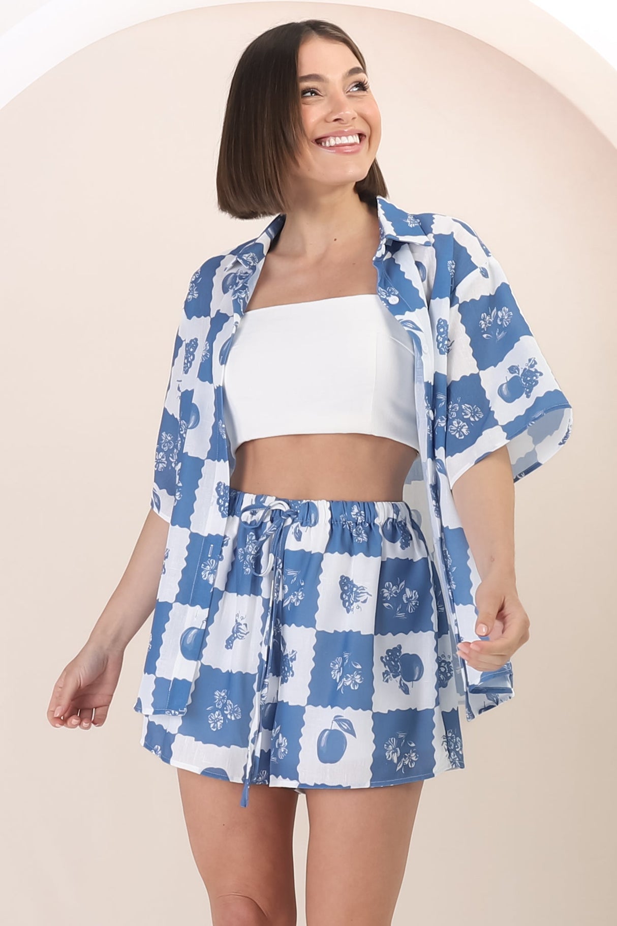 Mirian Button Up Shirt And Shorts Set - Flux Print in Blue