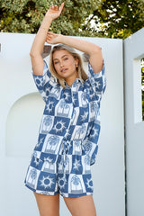 Mirian Button Up Shirt And Shorts Set - Layah Print in Blue